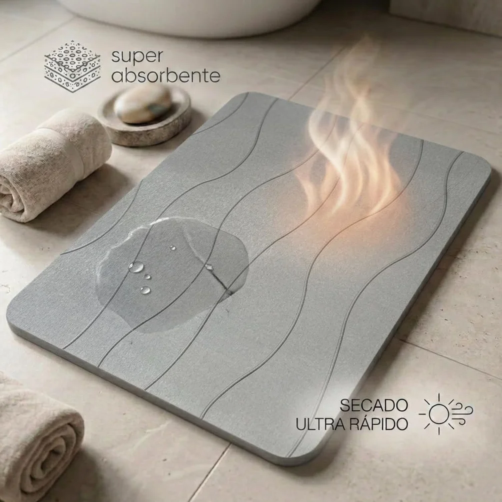 Alfombra Diatomita Baño 40x60 cm Piedra Secado Rápido Antideslizante con Lija Antimoho Gris Claro