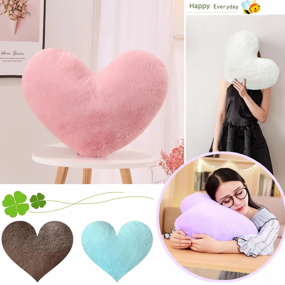 Cojín de Peluche en Forma de Corazón, Decorativo de Sofá (Rosa)