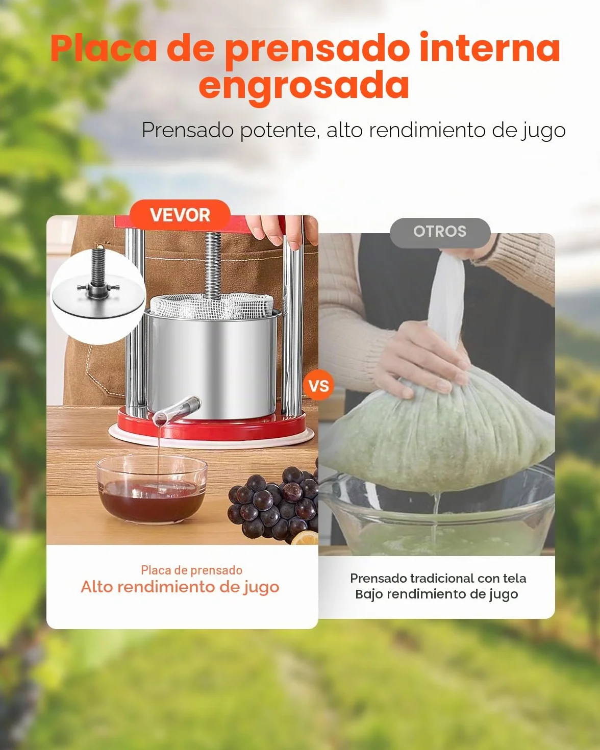 VEVOR Prensa de Vino de Frutas 1,65 L, 2 Barriles de Acero Inoxidable, 220 x 497 mm