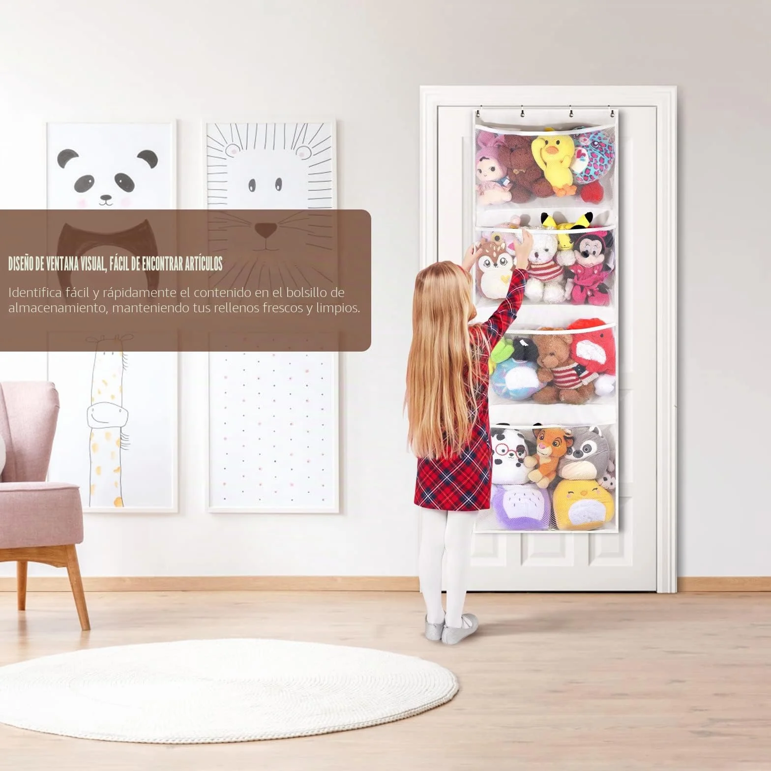 Organizador Colgante Sobre La Puerta Almacenamiento Red Hamaca Para Animales De Peluche Dormitorio Cuarto Niños