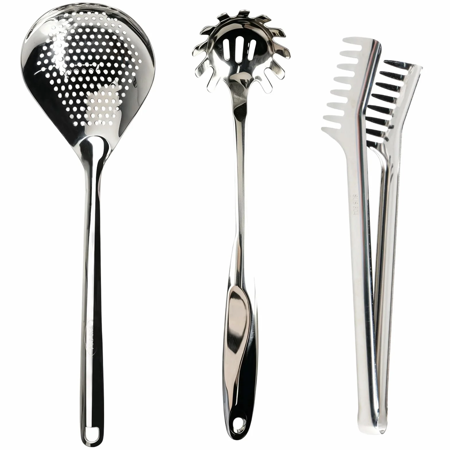 YunBey Juego de Utensilios para Pasta de Acero Inoxidable 304, Pinza para Espaguetis, Cuchara y Espumadera