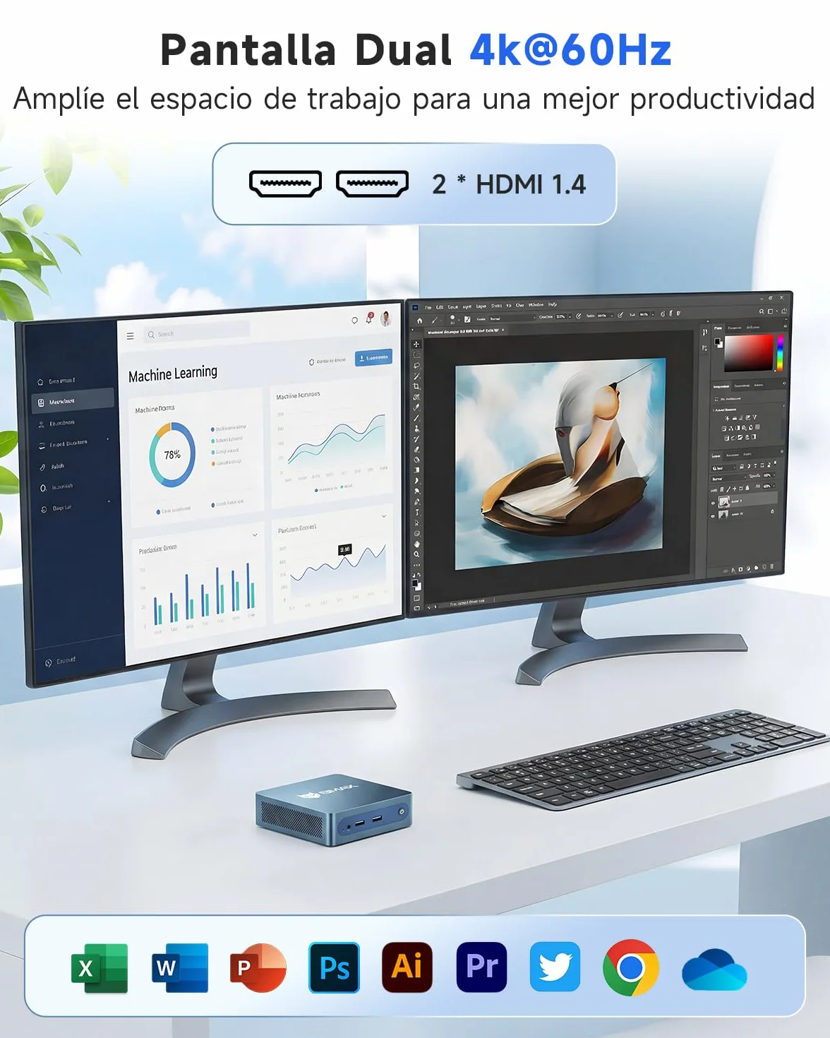 BMAX B1Plus Mini PC Win 11, Intel Celeron J3355(hasta 2,5 GHz) 6 GB LPDDR3, 128 GB eMMC SSD, Mini Ordenador de Sobremesa, Micro PC,WiFi 5, BT5.0, 4K@60HZ UHD Dual Display para Oficina