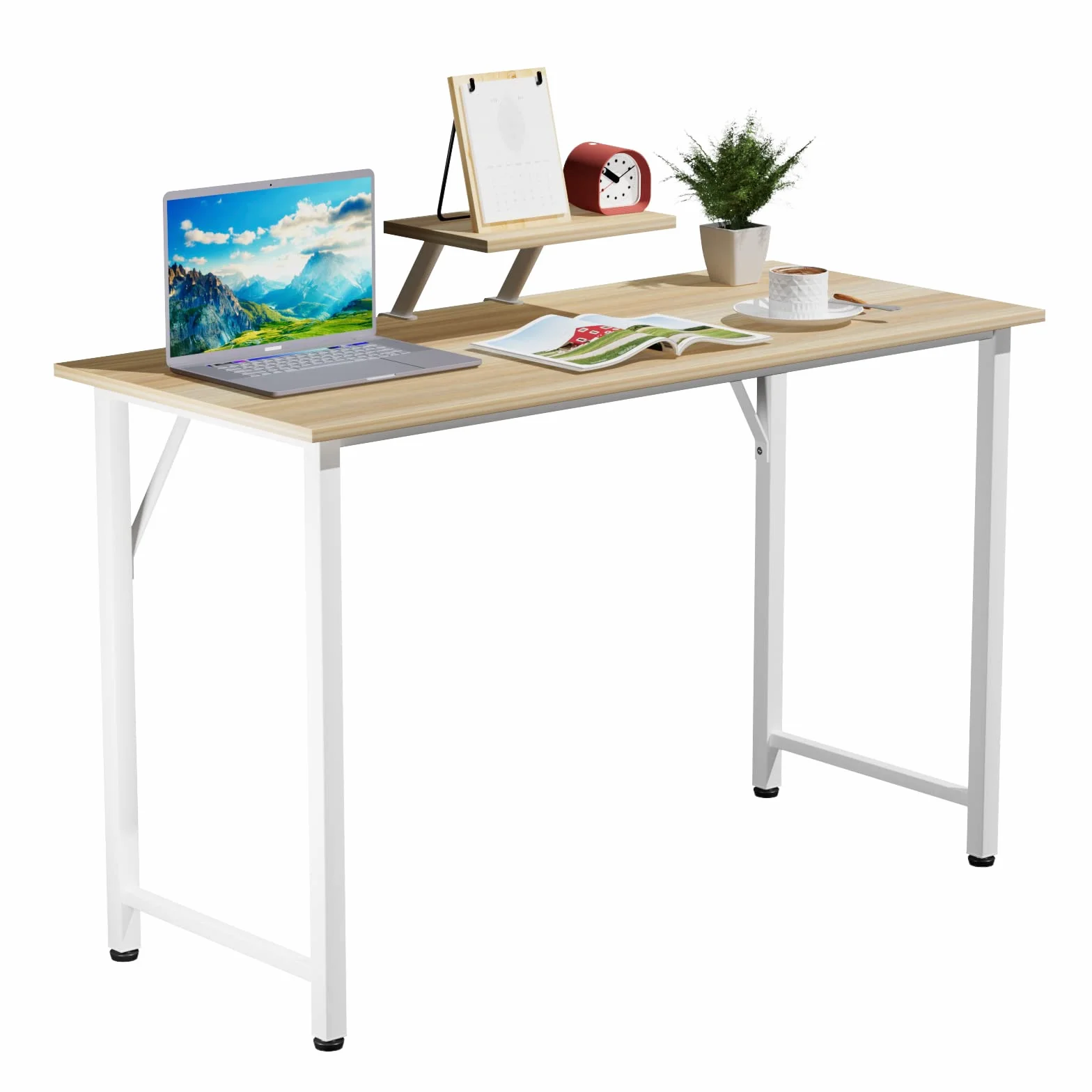 Escritorio Ordenador con Soporte Monitor, Mesa Ordenador Portatil Madera, Escritorios con Patas Metálicas Estables, 100x50x74cm Mesa Gaming para Oficina Despacho y Sala de Estar, Beige
