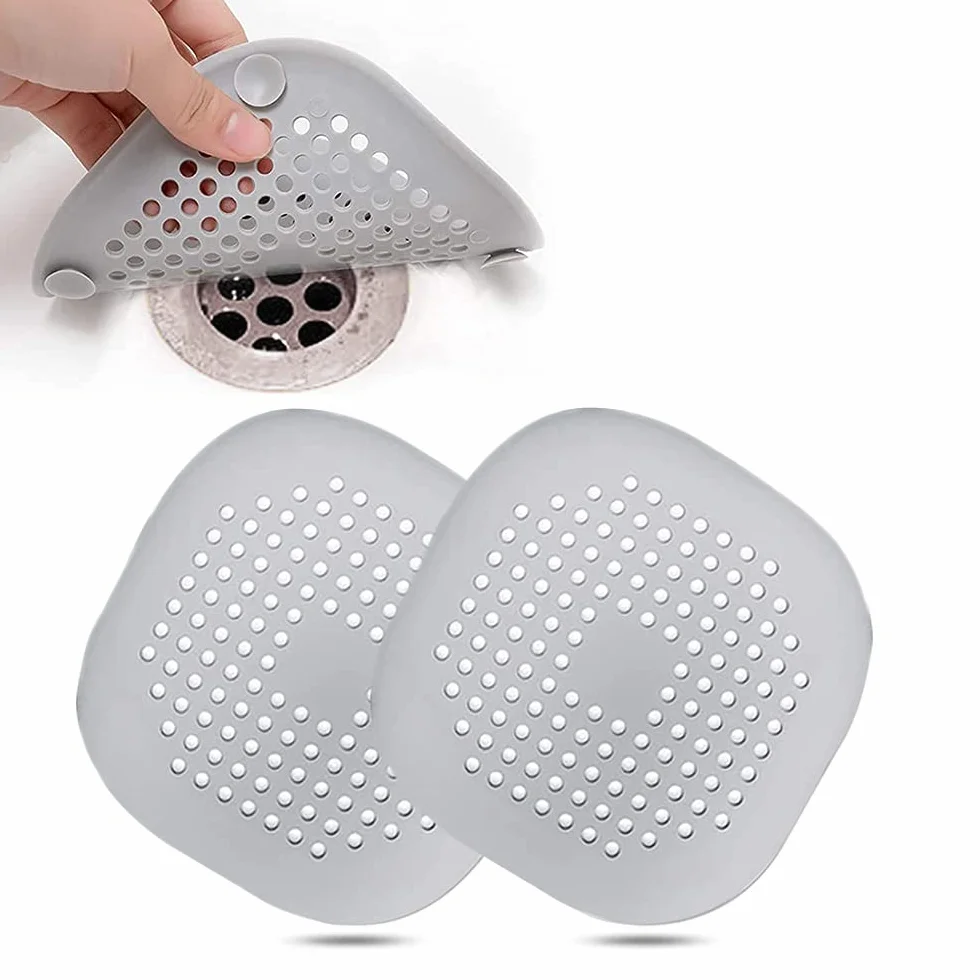 2 Piezas Silicona Protector de Drenaje, Tapa con Ventosas Fuertes, Filtro para Fregadero Cocina Baño (Gris)