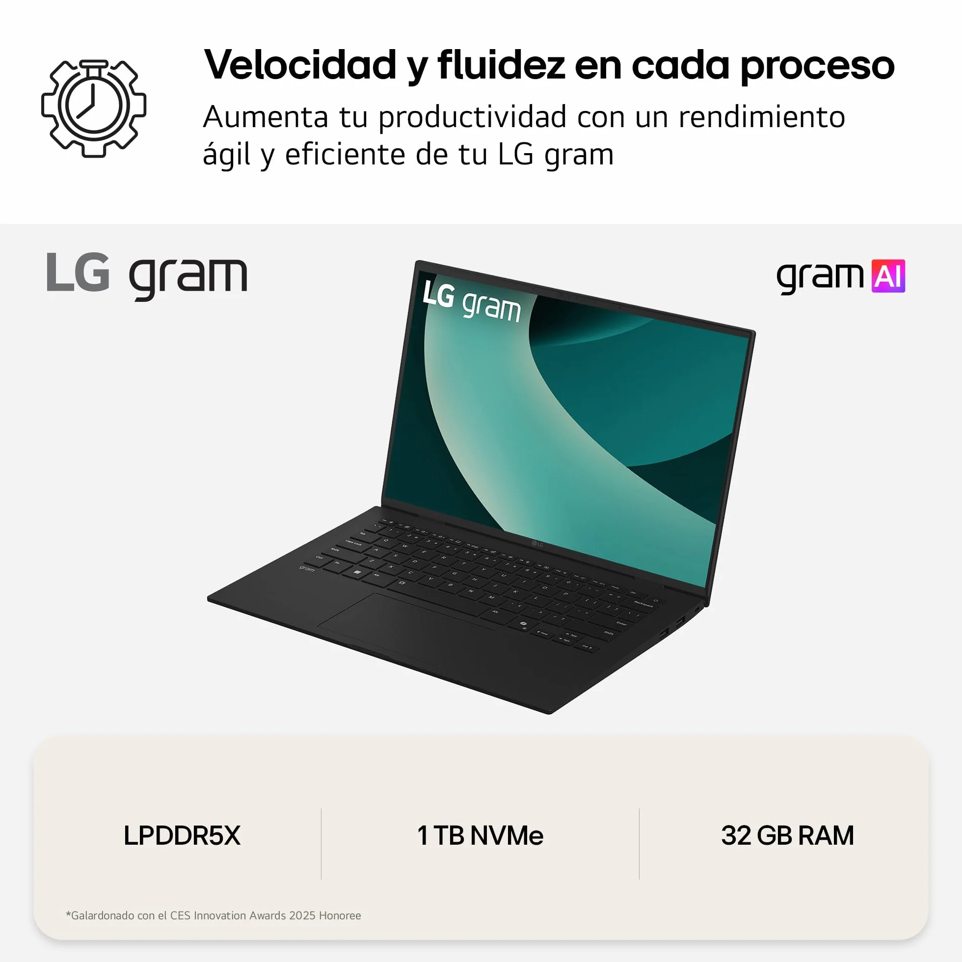 LG gram 16Z90T-G.AD88B Portátil 16 Pulgadas, WQXGA IPS, Intel Core Ultra7, 3GB RAM, 1TB SSD, 1.199 g, Antirreflejo, Batería hasta 22.5h, Windows 11, Negro