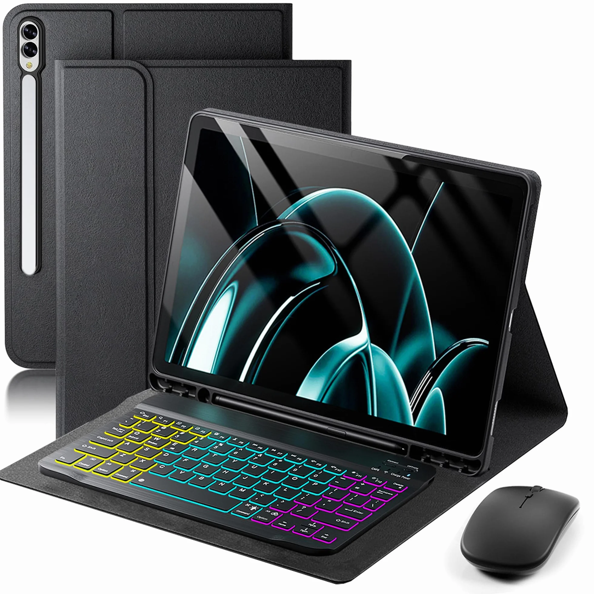Funda con teclado para Samsung Galaxy Tab S11 Ultra / S10 Ultra / S9 Ultra / S8 Ultra de 14.6 pulgadas - Teclado magnético desmontable retroiluminado con 7 colores de arcoíris con soporte para