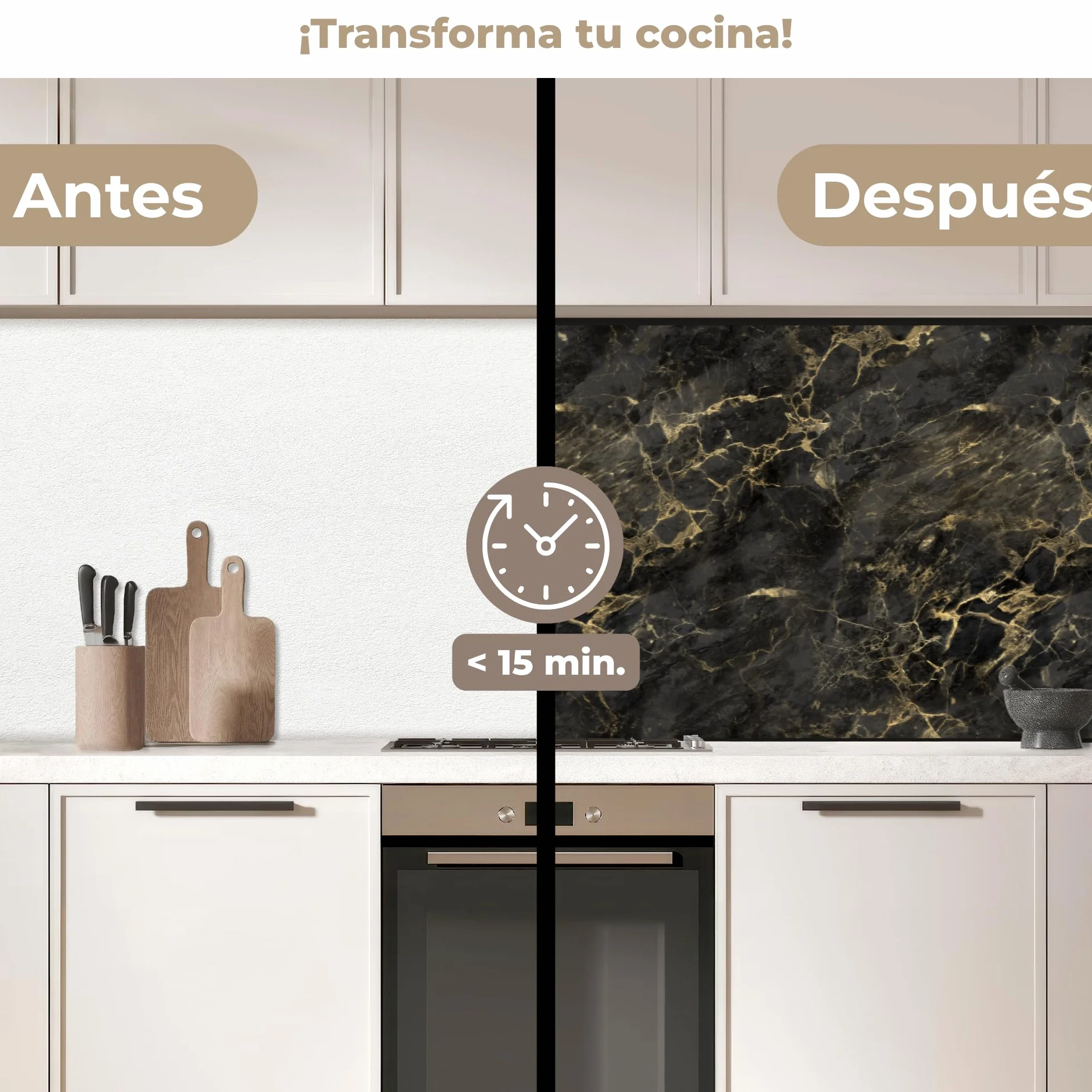 KitchenYeah Antisalpicaduras Cocina 80x400 cm Adhesivo Salpicadero Protector Negro Mármol Oro