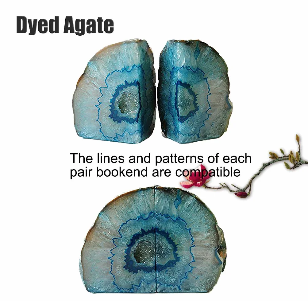 AMOYSTONE Agate Geode Bookends Heavy Duty Stone Book End Decorative Holder Home Office Decor 1 Pair 2-3 LBS
