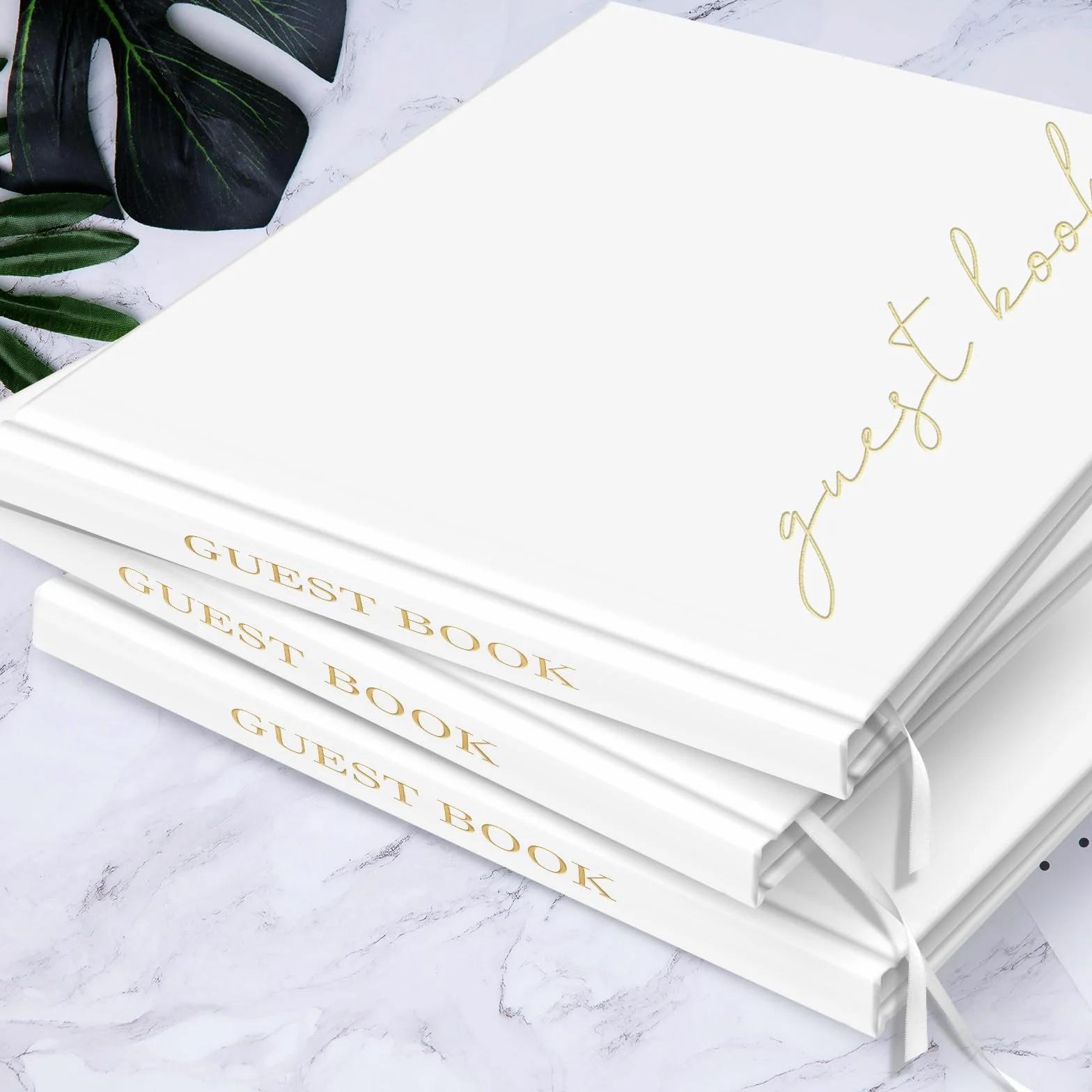 Libro de invitados de boda con calcomanías transparentes, lino, 100 páginas, firmar despedidas de soltera