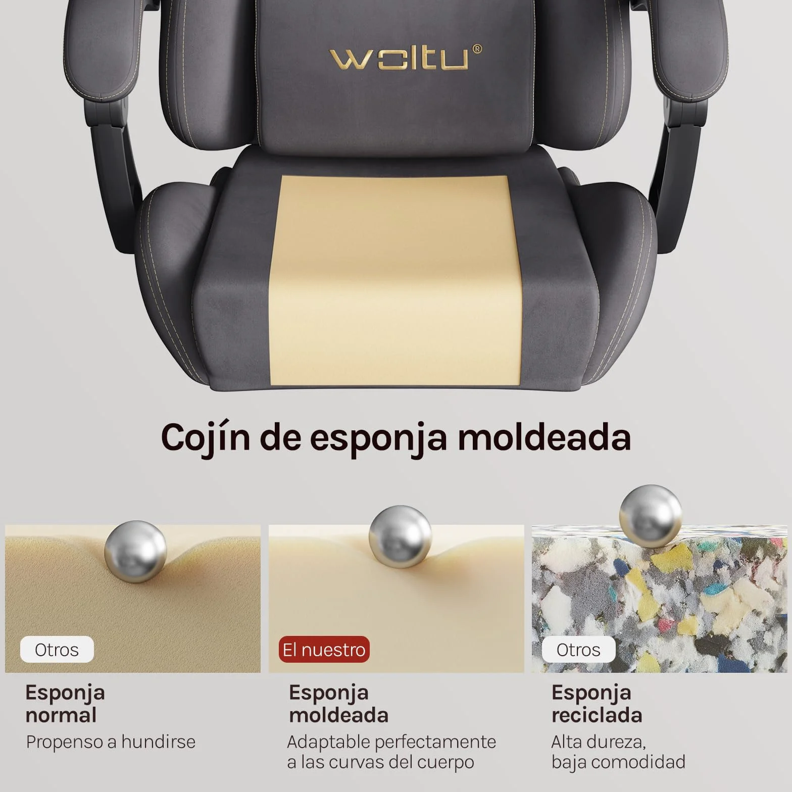 WOLTU Silla Gaming con Soporte Lumbar Ergonómica Oficina Giratoria Reposapiés Tela Ante Gris