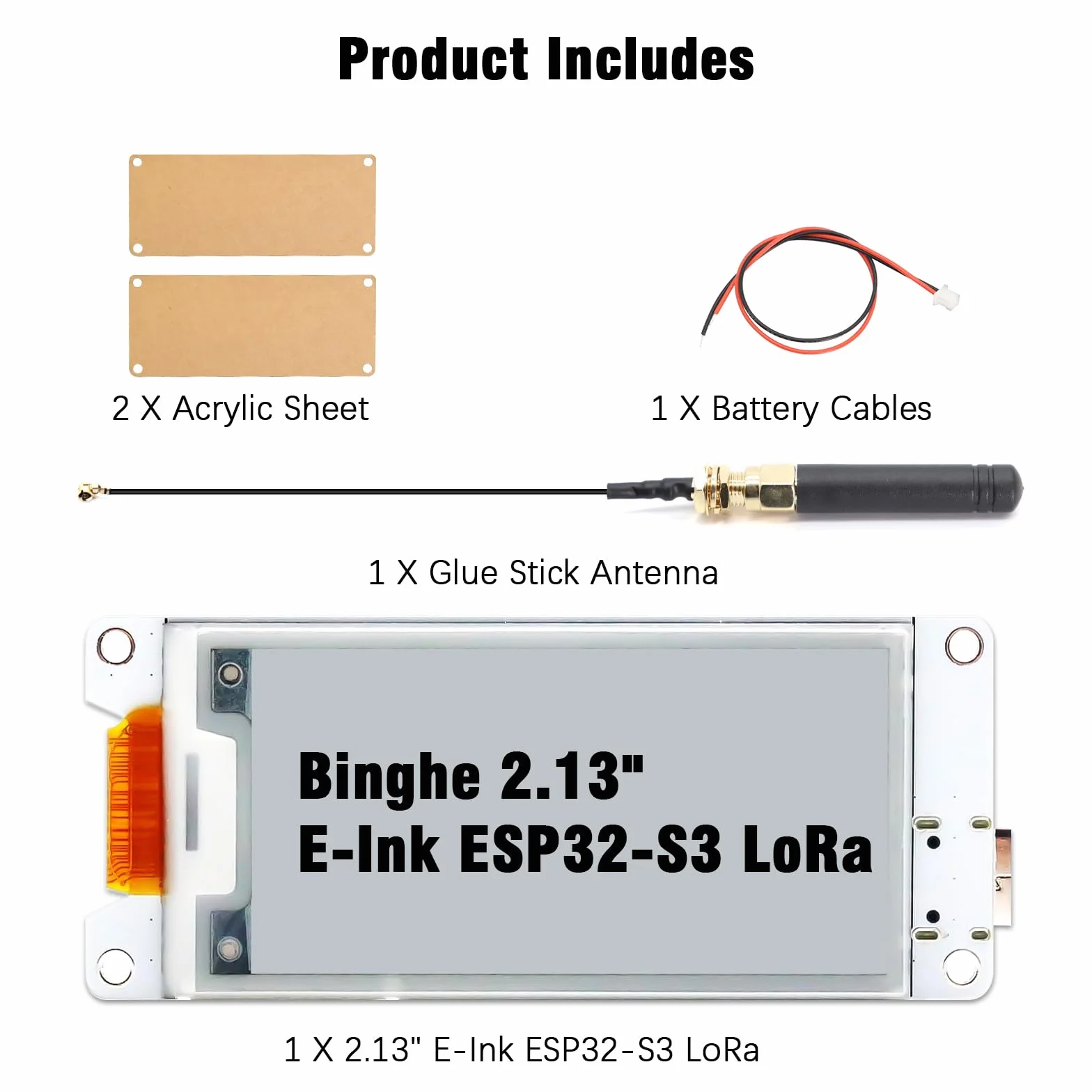 2.13" E-Ink Lora Display Binghe 2.13" E-Ink Lora Display con ESP32-S3 Lora Placa de Desarrollo con Placa acrílica/Cable de batería/Antena Soporte WIFILORA Bluetooth Compatible con Arduino