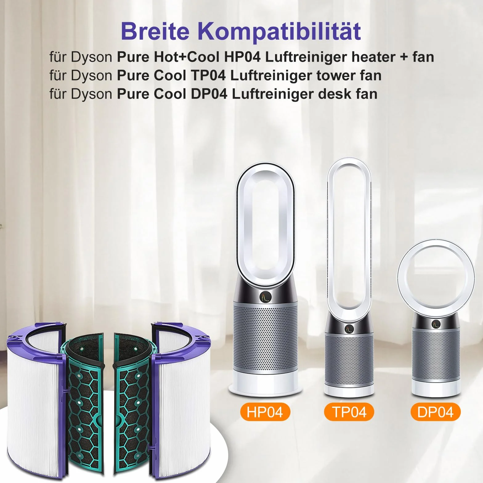 Filtro Dyson Pure Hot+Cool HP04 TP04 DP04 Purificador de Aire 360° HEPA Carbón Activado