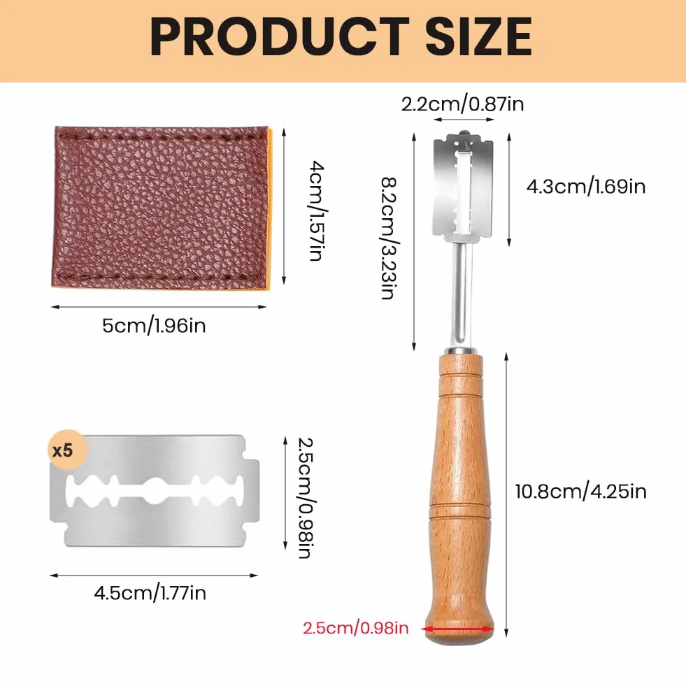 Cuchillo de Panadero Acero Inoxidable con 5 Cuchillas de Repuesto para Pan Masa Hornear