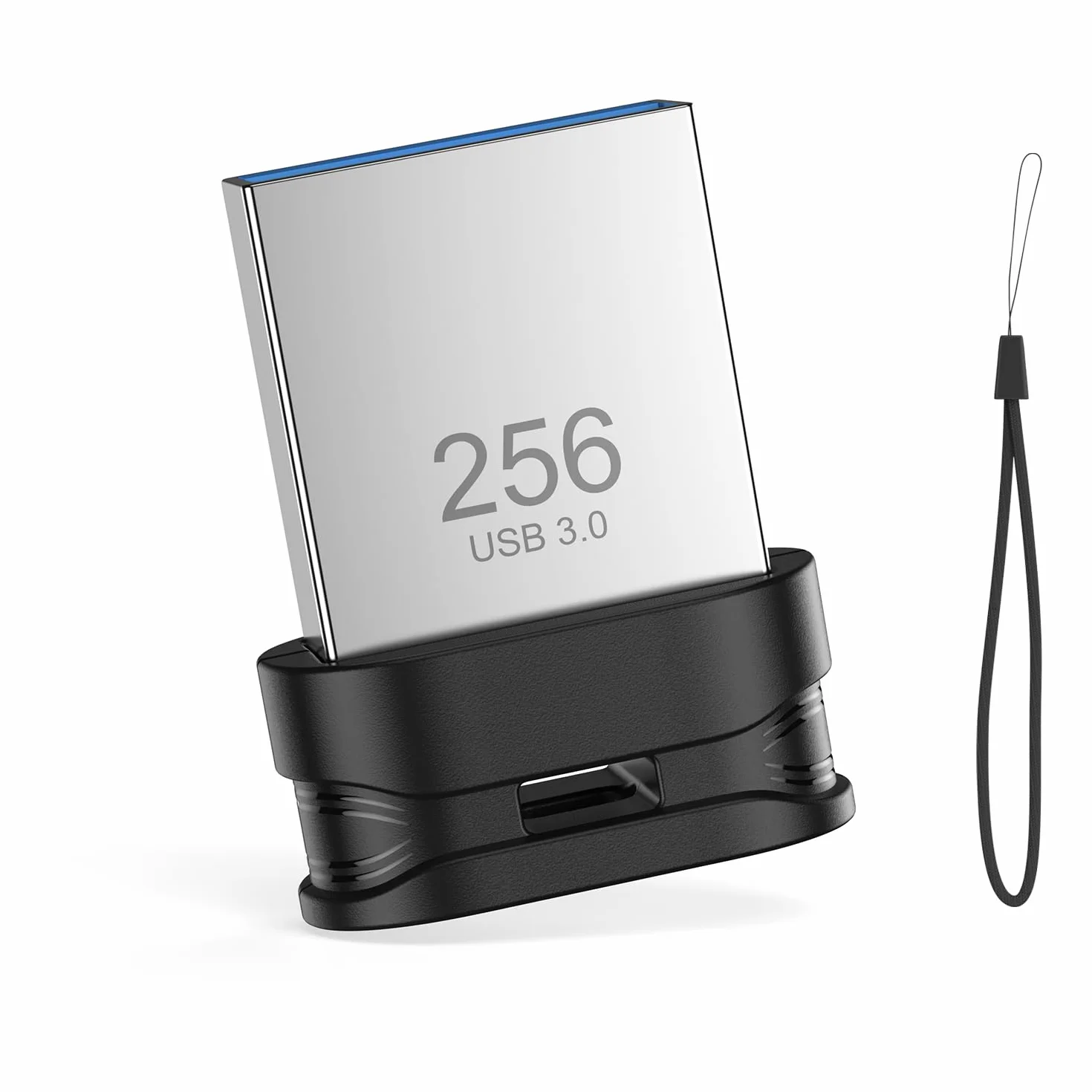 Memoria USB 3.0 de 256 GB, Mini Unidad de Pulgar Impermeable con Agujero para cordón, Plug and Play, Almacenamiento portátil USB para computadora, portátil, Smart TV, Color Negro