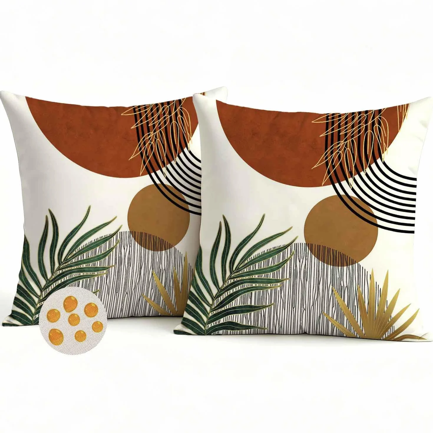Funda Cojin 40x40 Exterior Impermeable Boho Naranja Decorativa Geométrica Abstracta Juego de 2