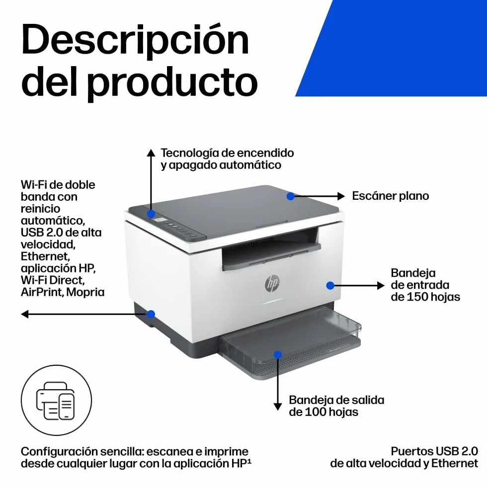 HP LaserJet M234dw Impresora Láser Multifunción Monocromo A4 Doble Cara Automática 29 ppm Wi-Fi Ethernet Blanca Gris