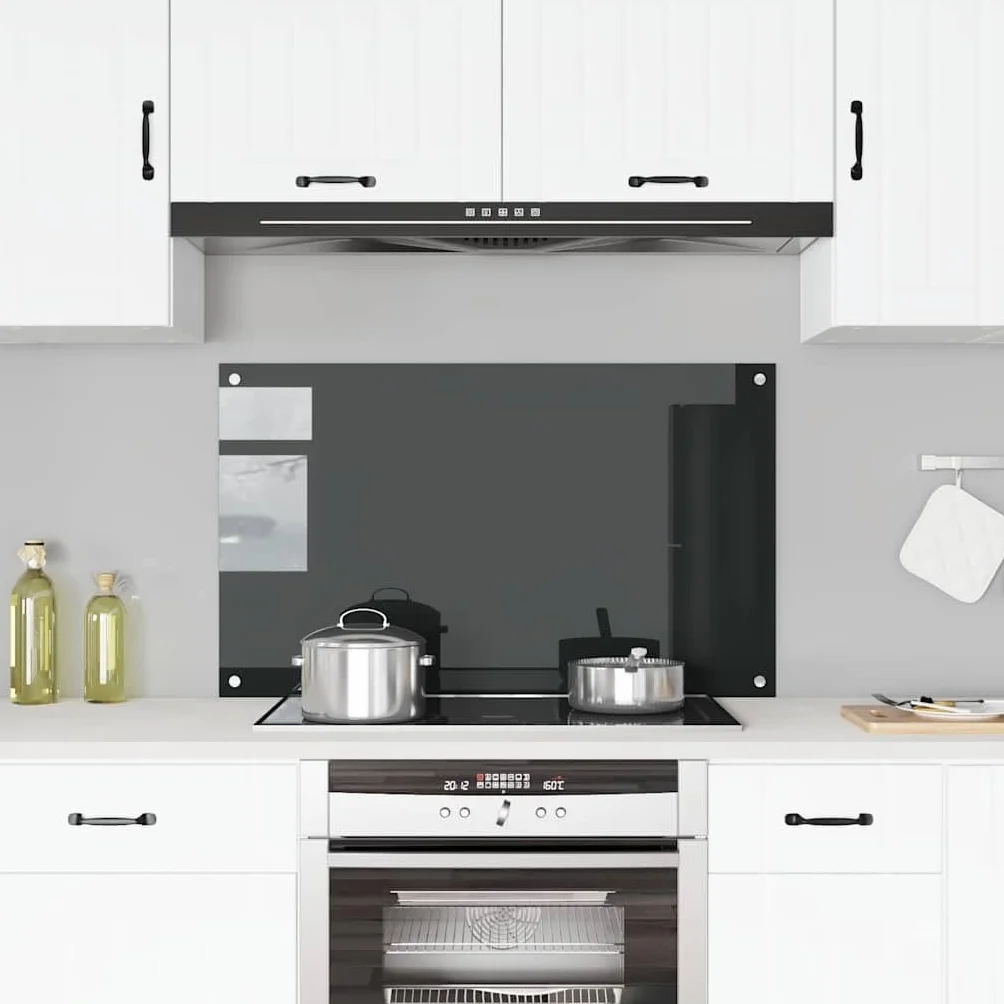 vidaXL Protector Salpicaduras Cocina Vidrio Templado Negro 100x60cm