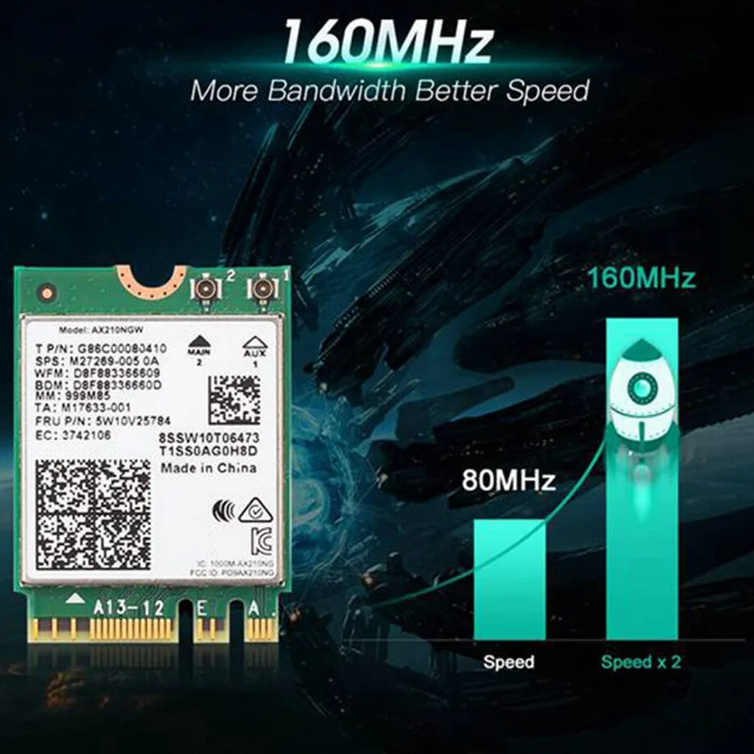 Wi-Fi 6E AX210 Tarjeta InaláMbrica 2400Mbps Bluetooth 5.2 Kit de Escritorio 802.11Ax 2.4G/5Ghz/6Ghz AX210NGW, con Antena 10DBi