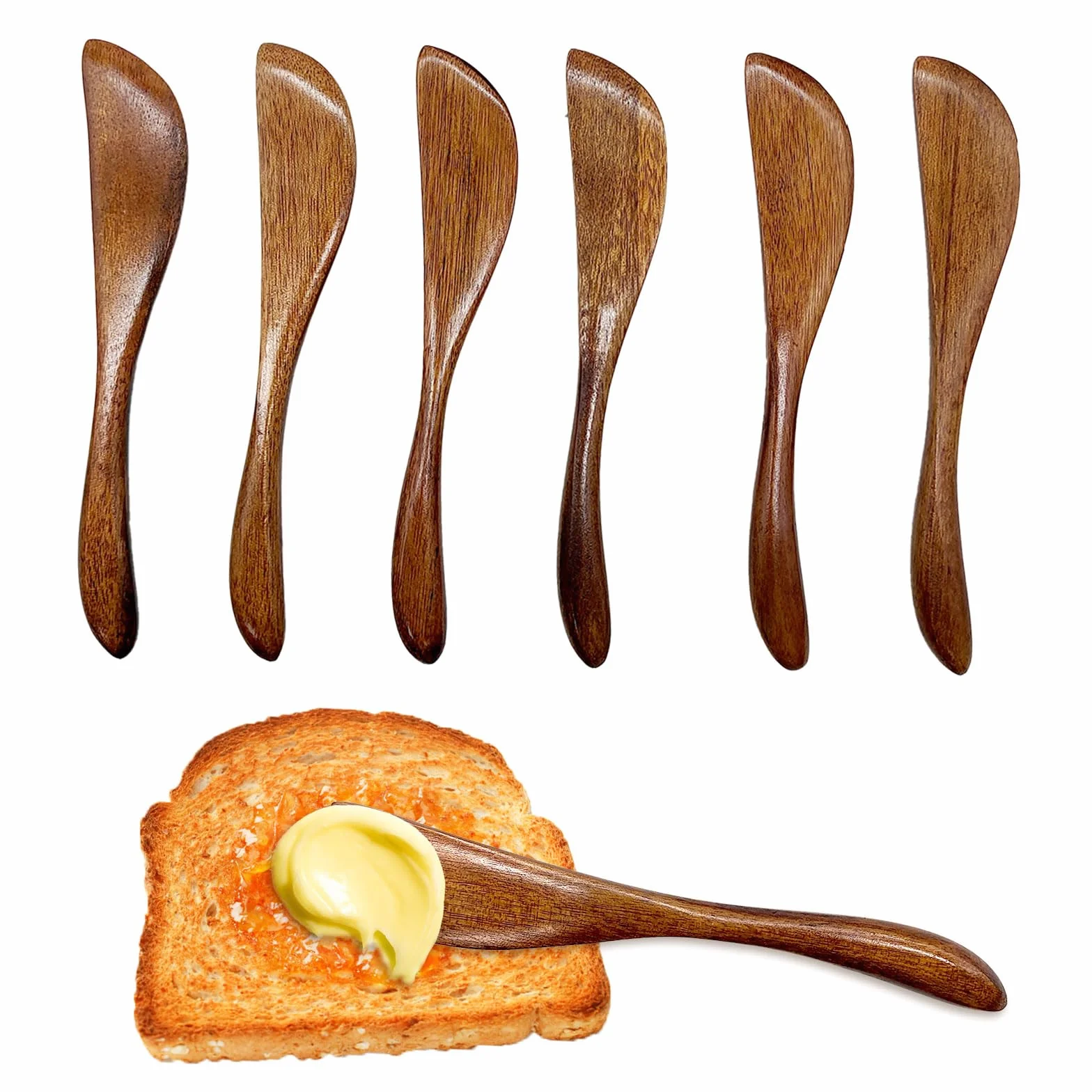 6 Piezas Cuchillos de Mantequilla de Madera, Cuchillos de Mantequilla de Madera, esparcidor de Mantequilla, Cuchillo de Mantequilla, Cuchillo para Queso, Cuchara para Mermelada