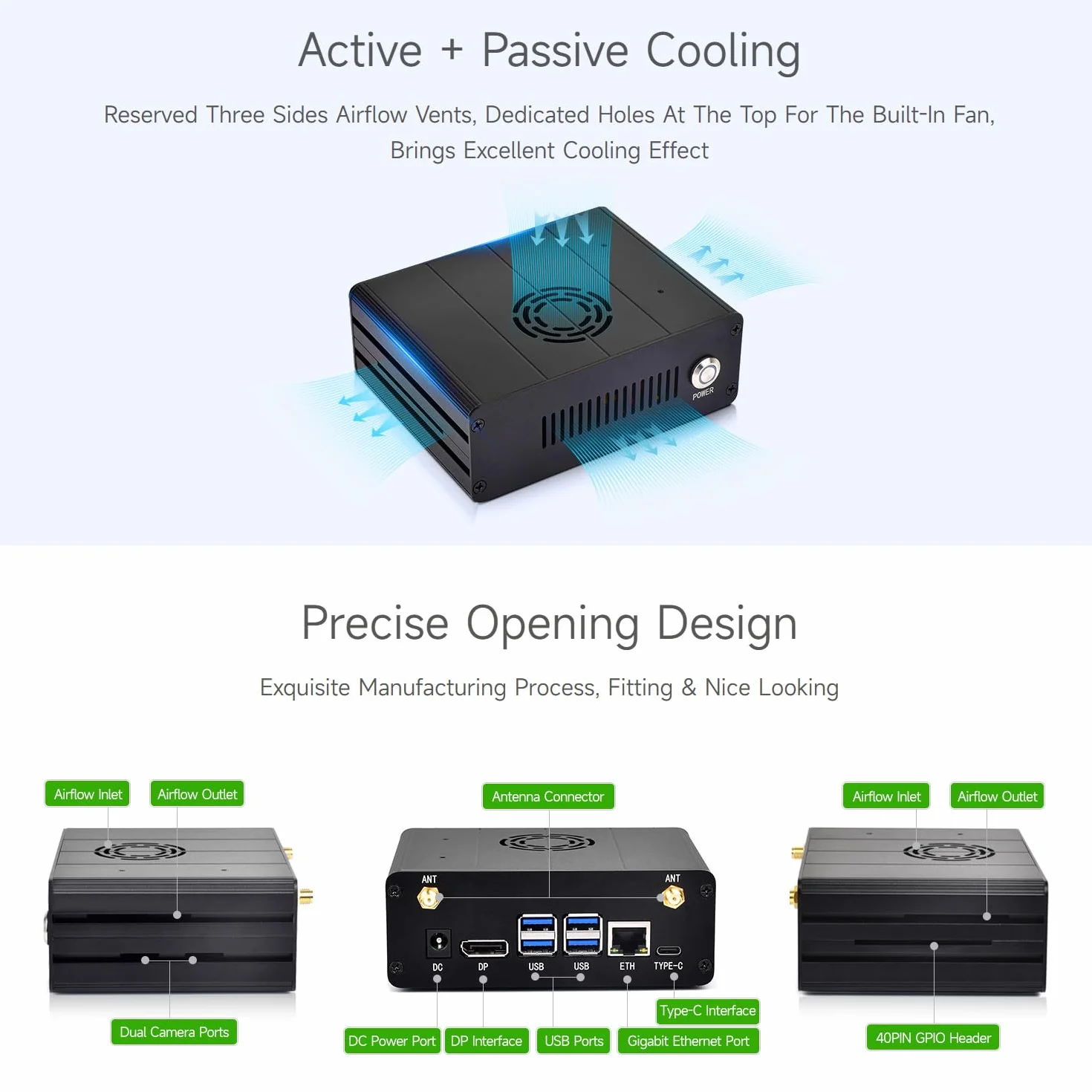 Waveshare Aluminum Alloy Case for Jetson Orin, with Camera Holder, Mini-Computer Case, Compatible with Jetson Orin Nano/Jetson Orin NX Kits/Jetson Orin Nano Super Developer Kit