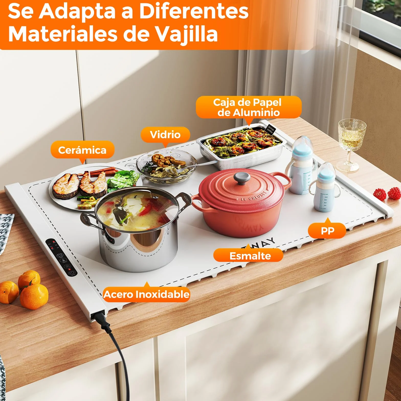COSTWAY Manta Eléctrica Calentar Alimentos, Bandeja Silicona Enrollable Portátil, Calentamiento Rápido, Apagado Automático Bloqueo Niños Blanco