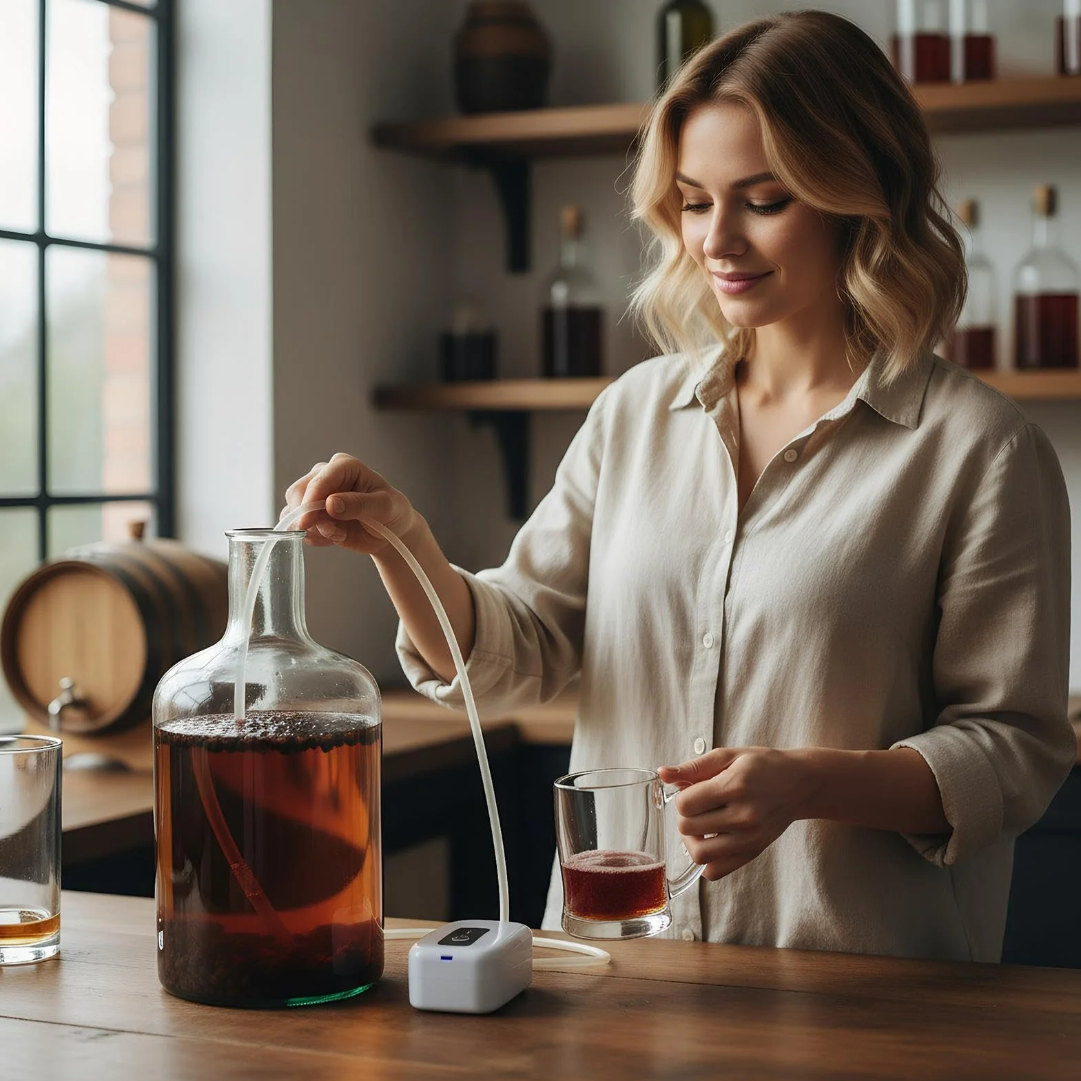 Bomba de transferencia de vino eléctrica mini, bomba de sifón con manguera de silicona de 2 metros, equipo de elaboración de cerveza casera desmontable