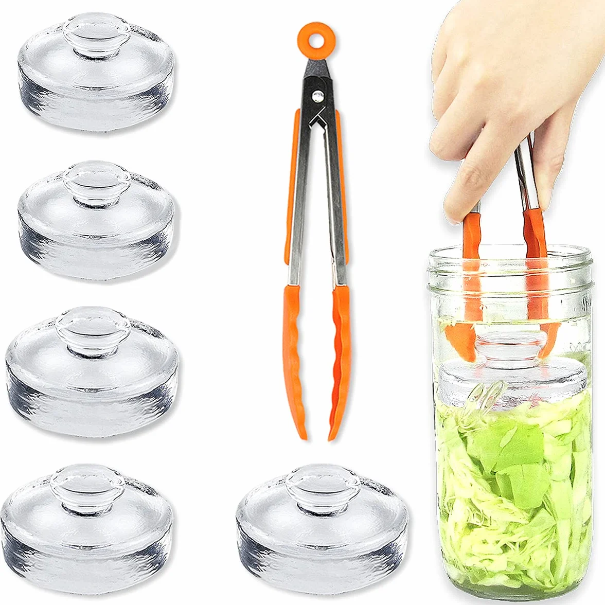 Artcome Paquete de 5 pesas de fermentación de vidrio con mango de fácil agarre y diseño de textura único para tarros grandes de boca ancha