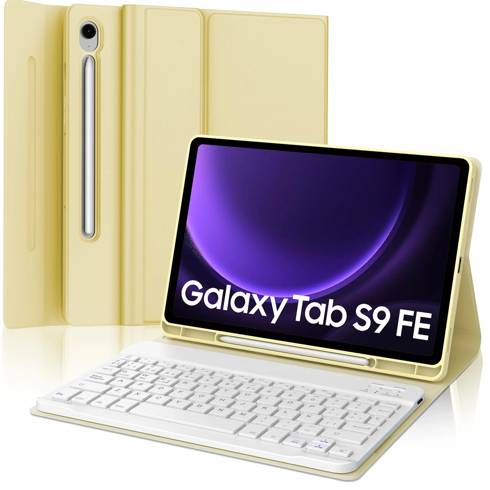 IVEOPPE Funda Teclado Samsung Galaxy Tab S10 FE 2025/S9 FE 10.9"/S9 11" 2023, Teclado Bluetooth Magnéticamente Desmontable QWERTY Español Ñ para Galaxy Tab S10 FE/S9 FE 10.9"/S9 11" 2023, Amarillo