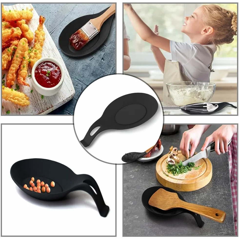 Soportes para Cucharas Silicona Grado Alimenticio Resistente Calor Forma Almendra Bandeja Cocina