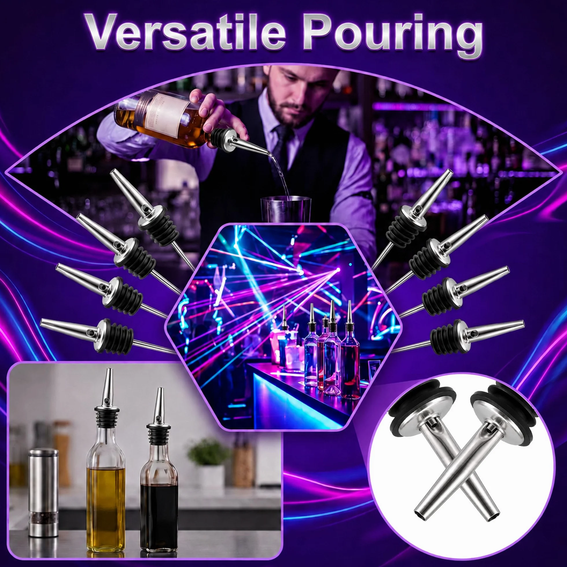 Vertedor de Botellas Reutilizables, Boquillas Acero Inoxidable, Dosificadores Universales, 12 Piezas