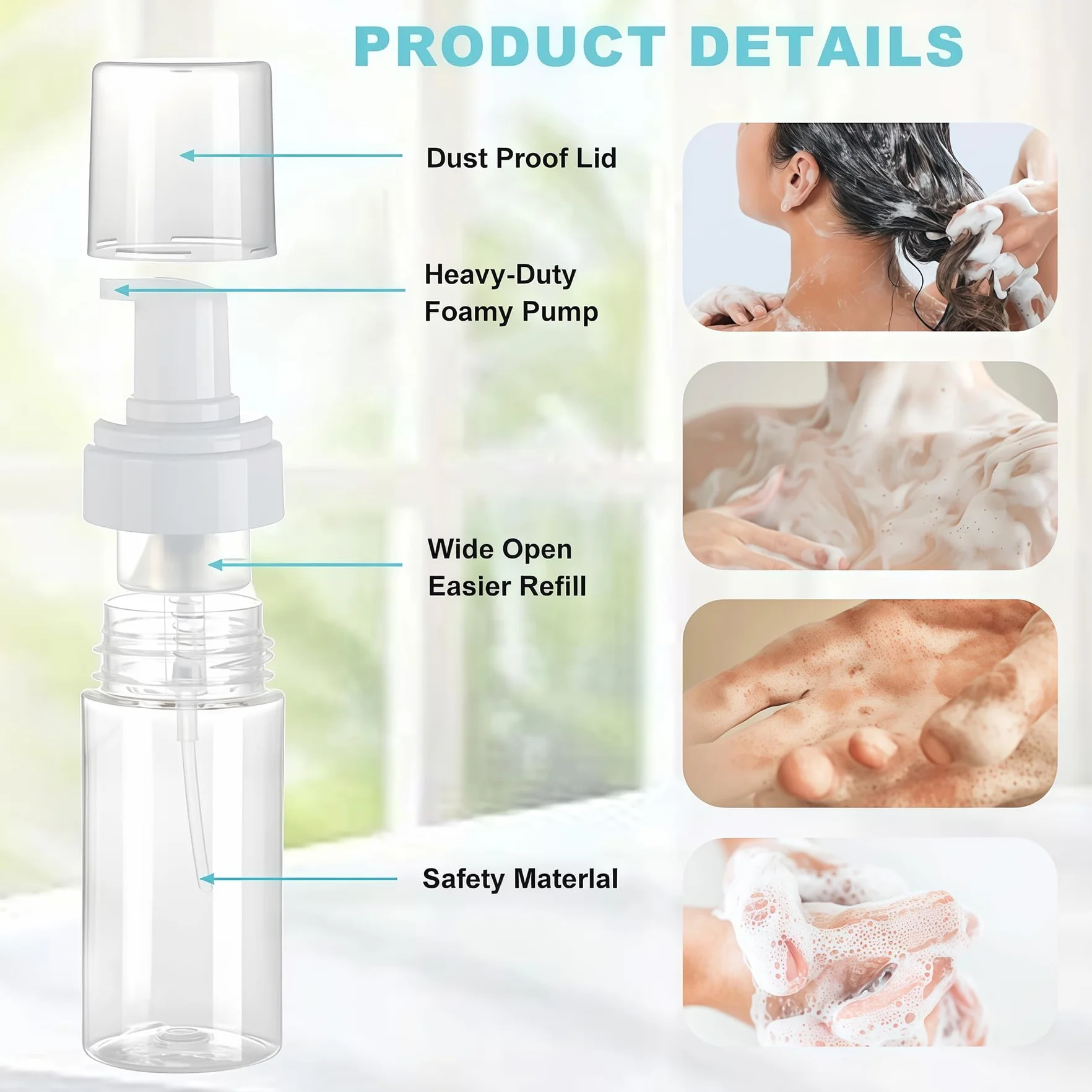 Dispensador de jabón de viaje 100 ml, botellas de espuma rellenables, transparentes, para champú y cosméticos