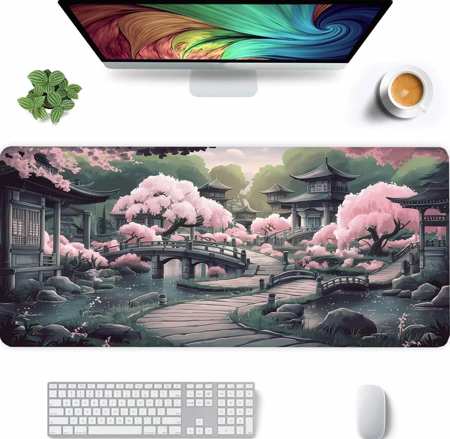 Alfombrilla Ratón XXL 1200x600x2mm Mouse Pad Grande Gaming,Alfombrilla Antideslizante,Tapete Escritorio con Bordes Cosidos,Alfombrilla Ratón para Jugadores, PC, Oficina, Paisaje Rosa japonés