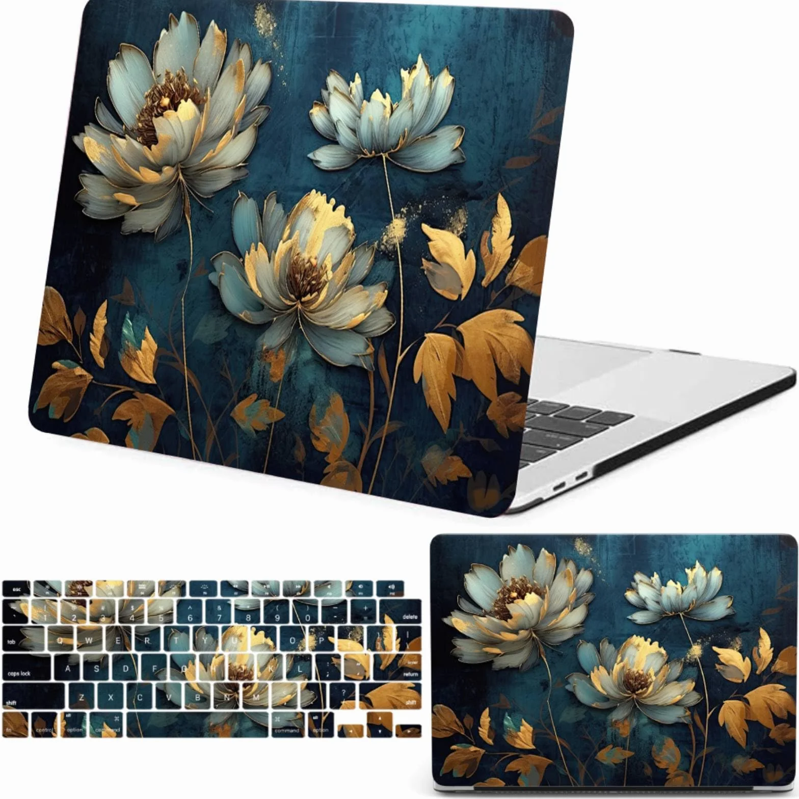 Estuche para Nuevo MacBook Air 15 Pulgadas 2025 2024 2023 Modelo M4 A3241 M3 A3114 M2 A2941 con Pantalla Líquida Retina, Funda in Plastica & Cubierta del Teclado, Flor Pintada al óleo