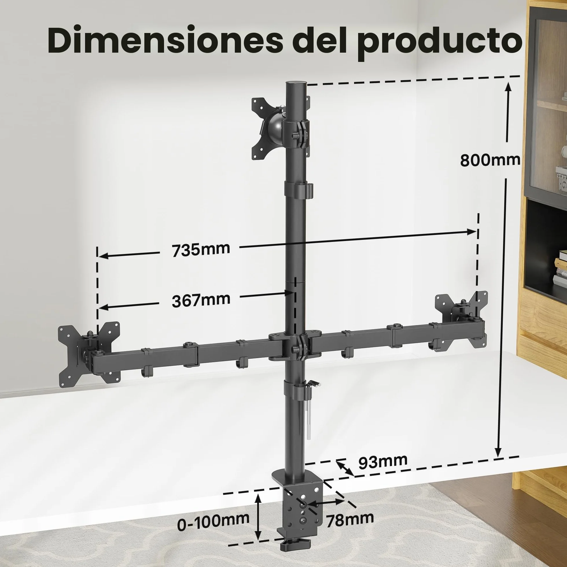 BONTEC Soporte para Monitor Triple, Para 1 Pantalla de 32 Pulgadas y 2 de 27 Pulgadas, Soporta 10 kg, Brazo con Ajuste de Movimiento Completo, VESA 75/100mm, Soporte de Escritorio para Oficina, Gaming