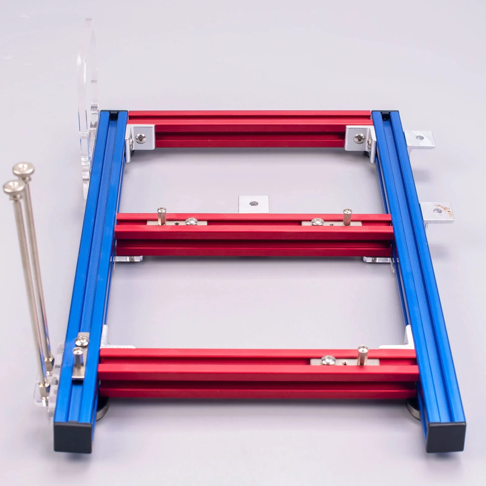 Dpofirs ITX Computer Open Case Bracket, Mini ITX PC Test Bench Open Air Frame Overclock Case Computer Mount Aluminio Chasis Soporte Tarjeta Gráfica(Azul Rojo)