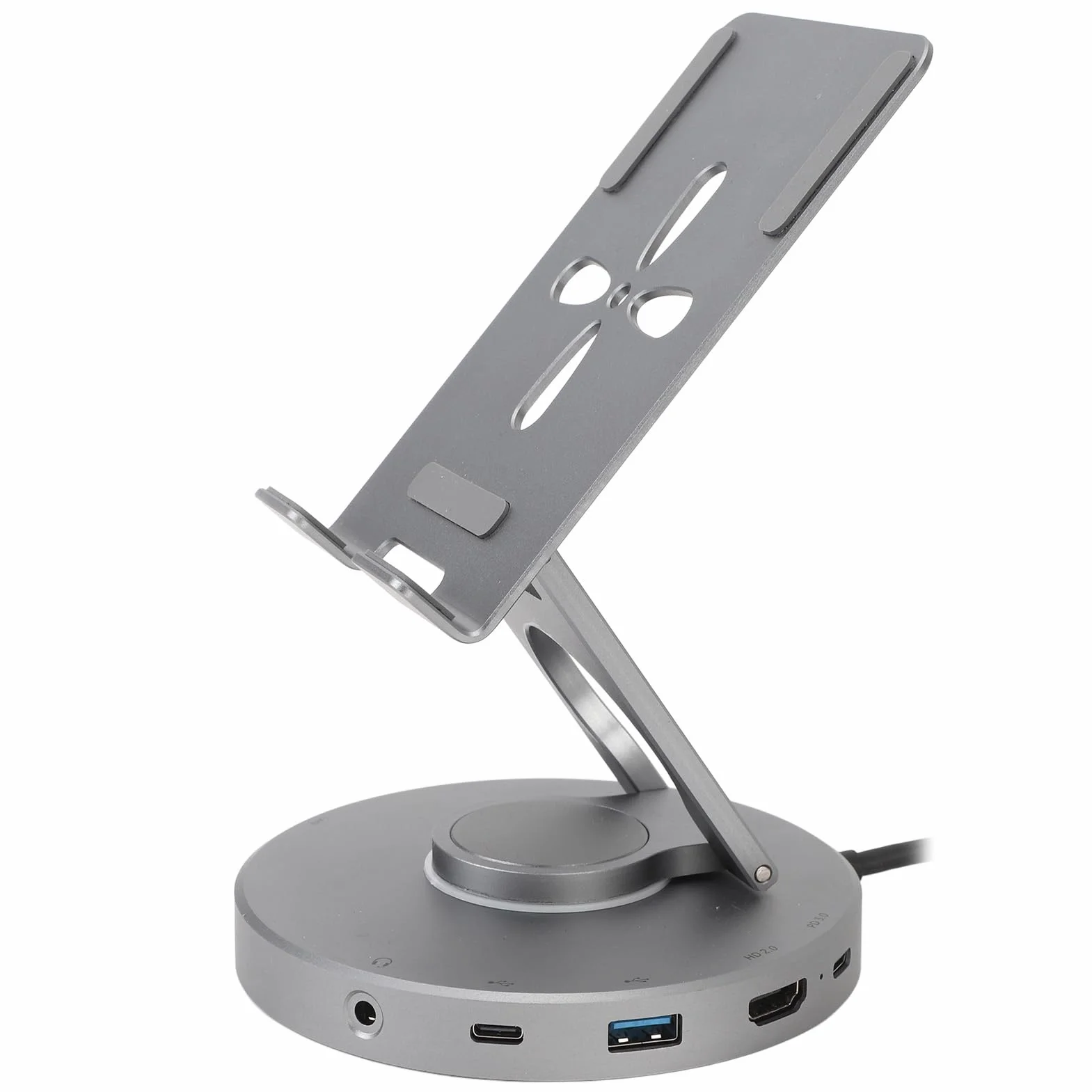 Sorandy Soporte para Tableta con Concentrador USB C, Concentrador USB 3,0 C Giratorio de 360°, Soporte Giratorio con Transferencia de Alta Velocidad, Ideal para Ordenadores Portátiles, Tabletas y