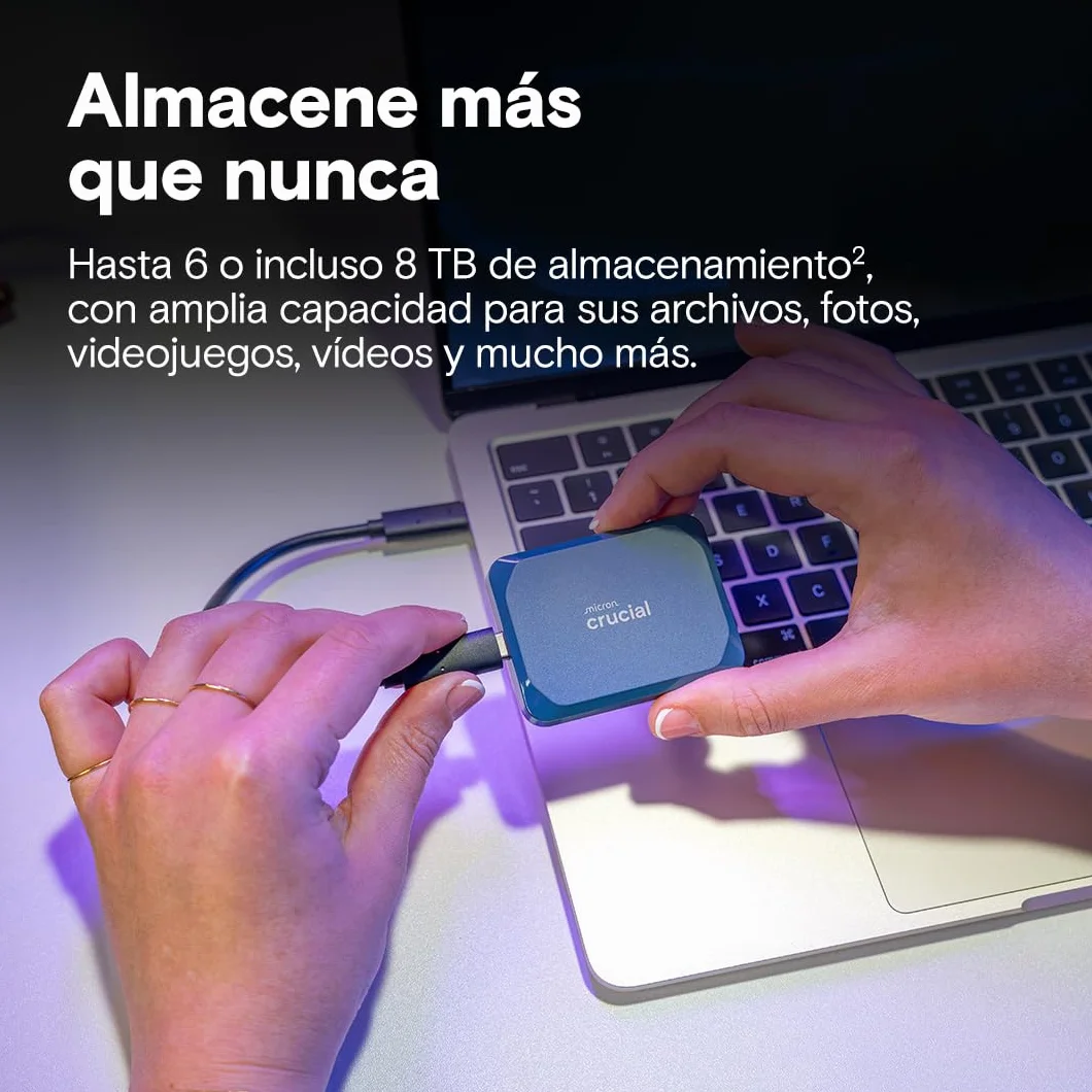 Crucial X10 2TB SSD Externo Portátil, hasta 2100MB/s, USB-C 3.2 Gen2, Clasificación IP65 de resistencia al agua y al polvo, Disco Duro Sólido Externo, Azul Mate - CT2000X10SSD9-02
