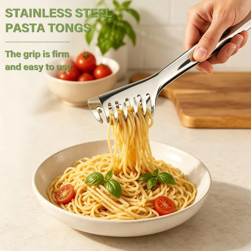 YunBey Juego de Utensilios para Pasta de Acero Inoxidable 304, Pinza para Espaguetis, Cuchara y Espumadera