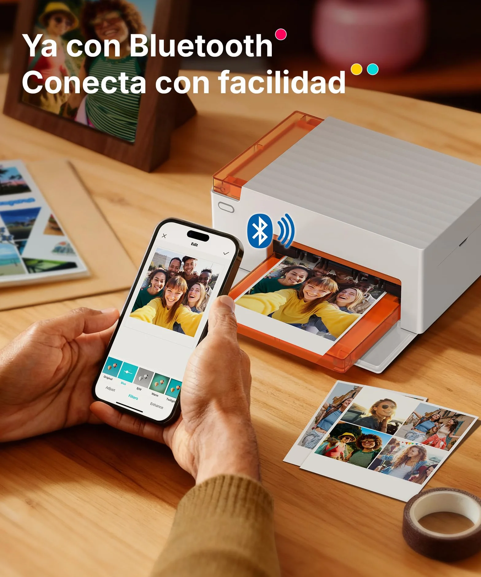 Liene Amber M110 Impresora de Fotos para Móvil Portátil con 60 Hojas 10x15 cm + 20 Adesivos 7.7 cm + 2 Cintas – Tecnología de Sublimación Térmica, Bluetooth, para iPhone y Android