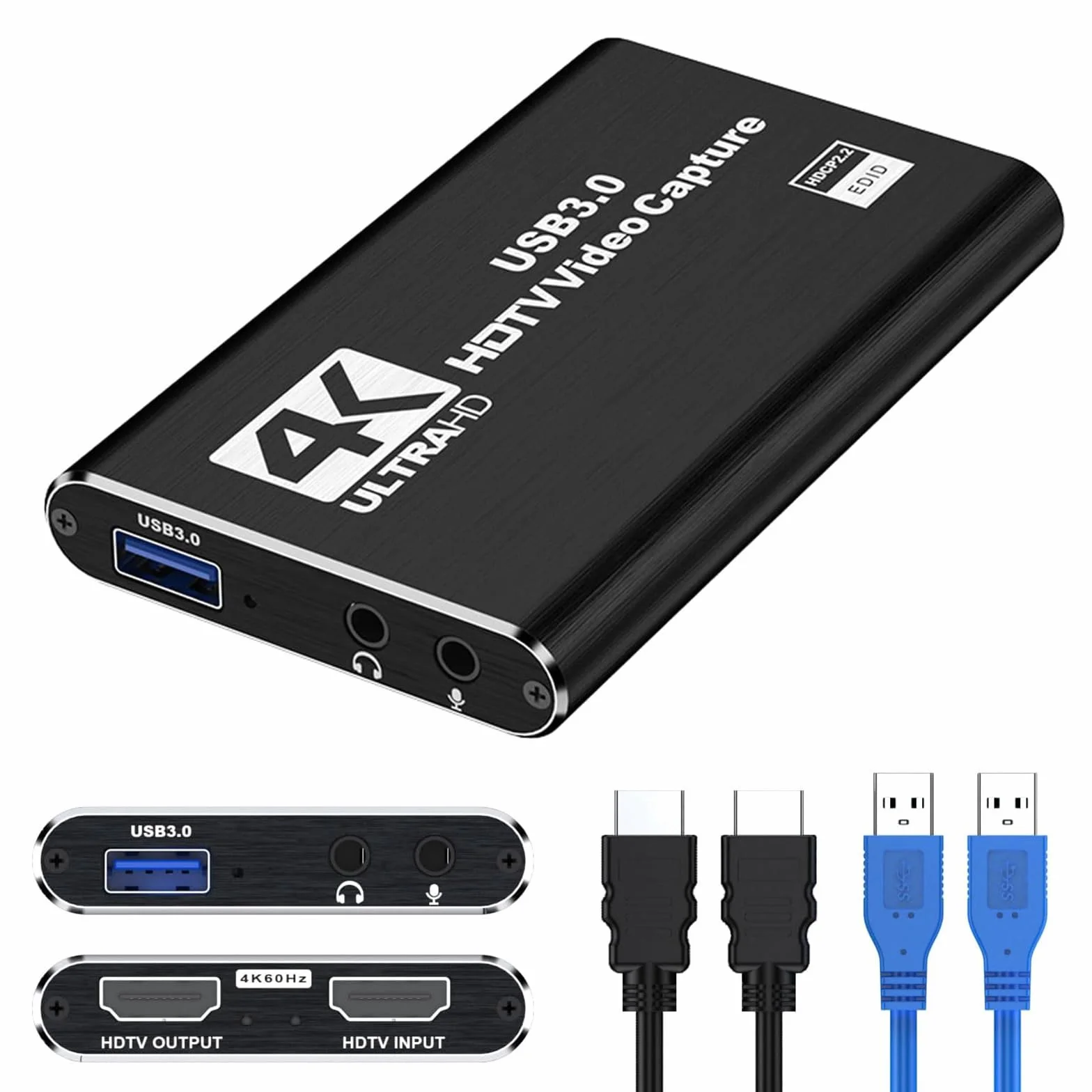 Tarjeta de Captura 4K HDMI para Transmisión, Captura Full HD 1080P Tarjeta de Captura de Audio y Video USB 3,0 para Dispositivo Grabador de Video para Grabación de Juegos, Plug and Play