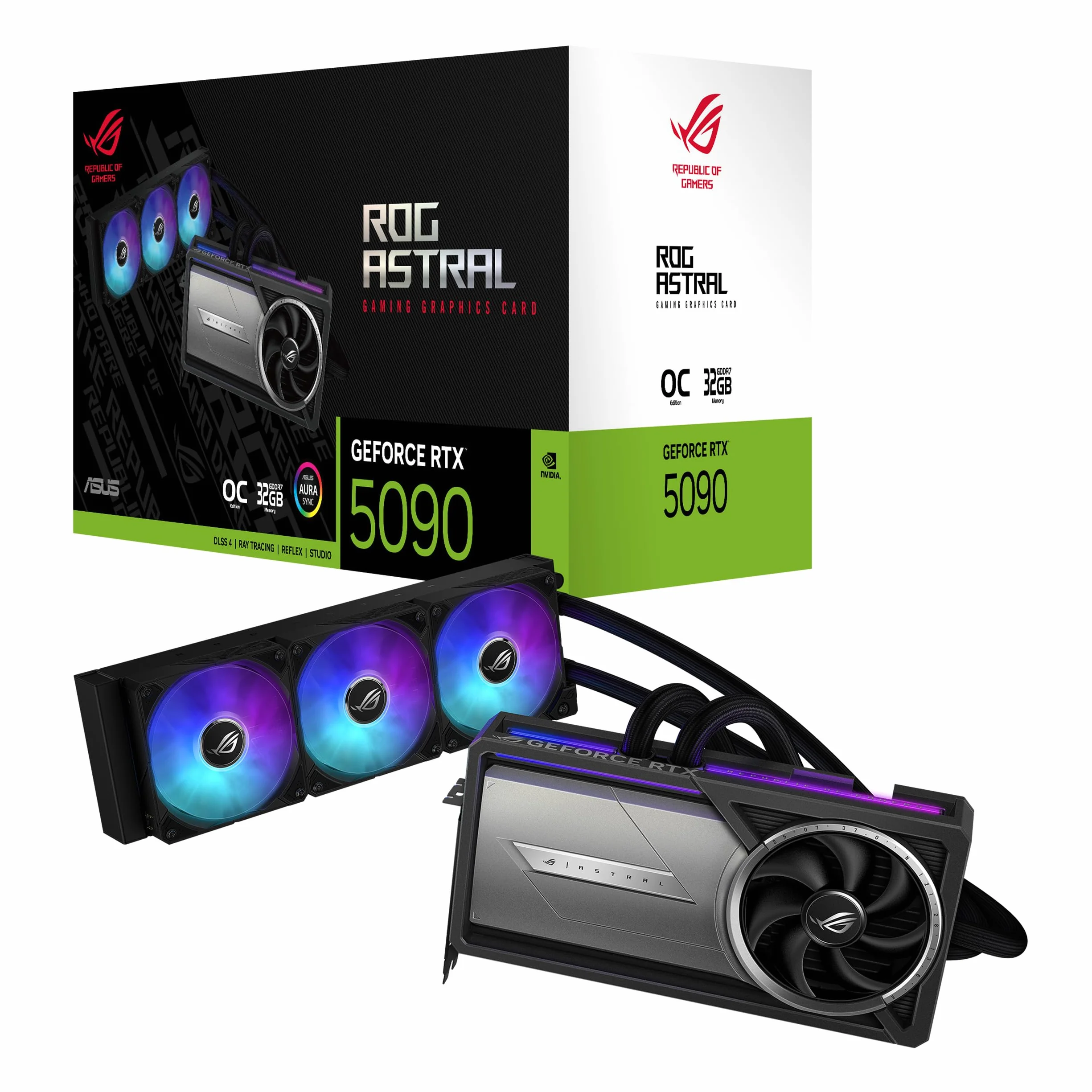 ASUS ROG Astral LC GeForce RTX 5090 OC Edition Tarjeta gráfica Gaming (PCIe 5.0, 32 GB GDDR7, HDMI/DP 2.1, Placa de refrigeración, radiador de 360mm, Ventiladores magnéticos conectables en Cadena)