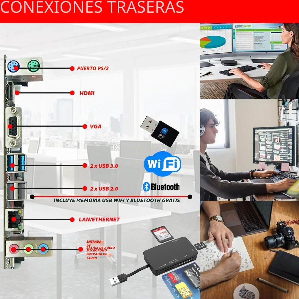 Intel i7 - Computadora Multimedia Business Office con 3 años de garantía | 32 GB RAM | 1000 GB SSD | USB 3.0 | Windows 11 Prof. 64-bit | WiFi 600 y Bluetooth 5