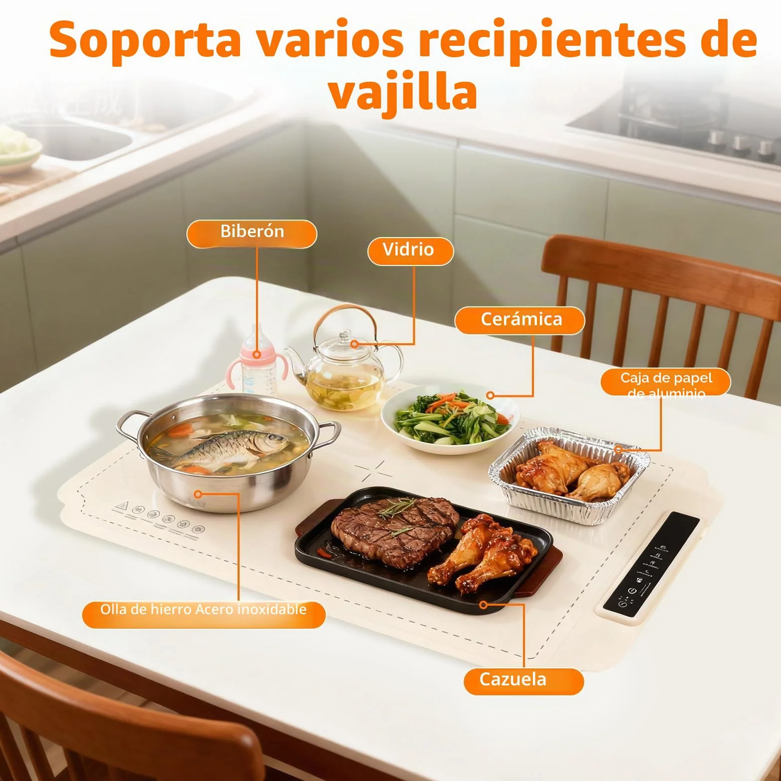 Bandeja de Calentamiento Eléctrico 60x40cm Calentador de Comida Silicona Plegable Portátil 4 Temperatura 3 Temporizadores Auto-Apago