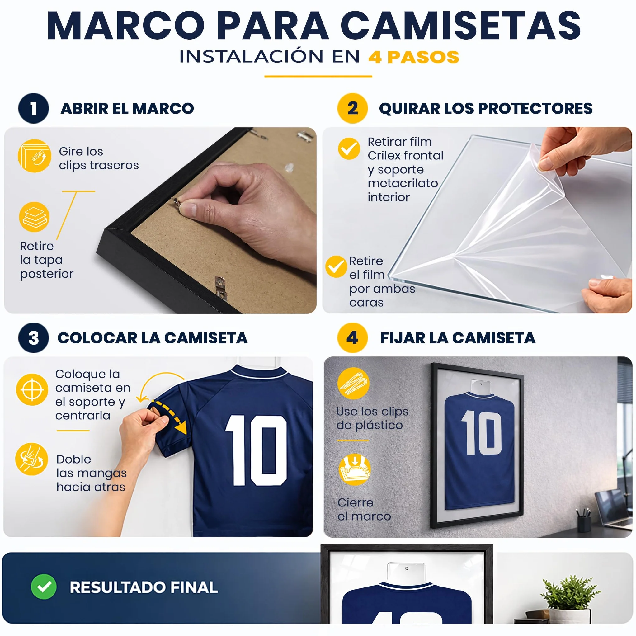 Marco para Camiseta de Fútbol 58x78 cm con soporte de Metacrilato Negro fondo negro