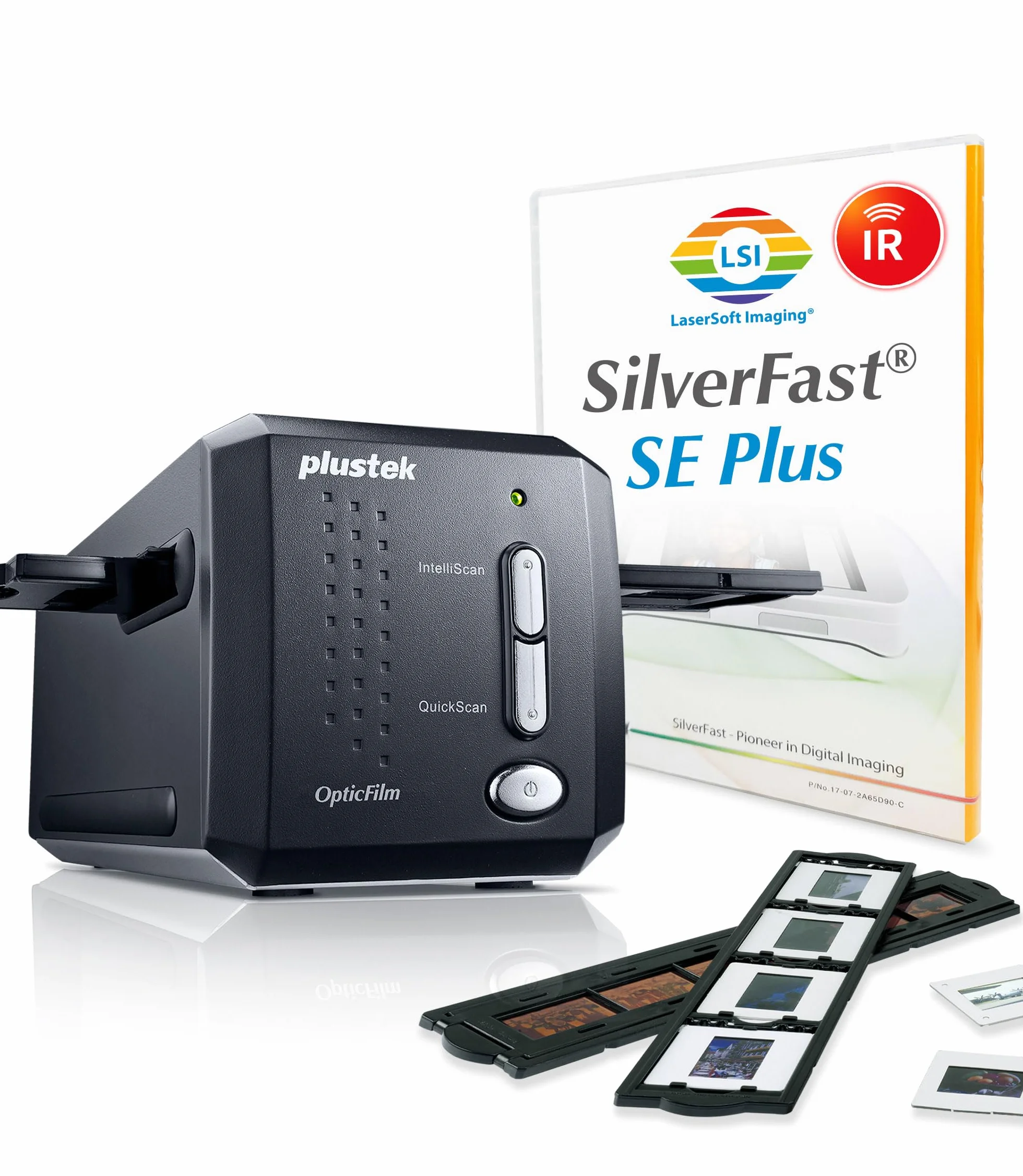 Plustek OpticFilm 8200i SE - Escáner de películas y Diapositivas de 35 mm. 7200 dpi / 48-bit de Salida. Eliminación de Polvo/arañazos por Infrarrojos integrada. Paquete Silverfast SE Plus 8, Wins/Mac