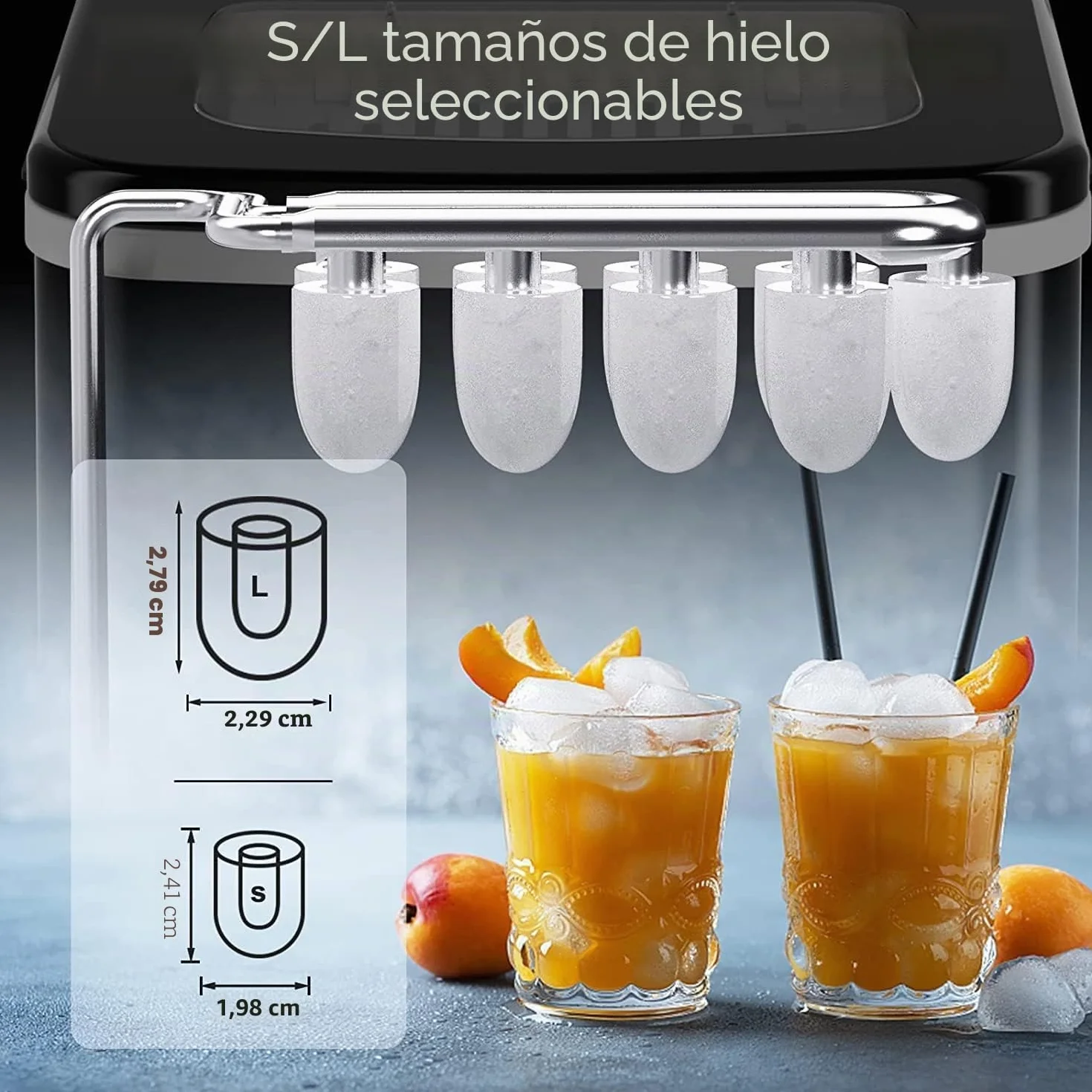FOOING Máquina de Hielo 15KG/24H 6 Minutos Fabricación de Hielo Doméstica
