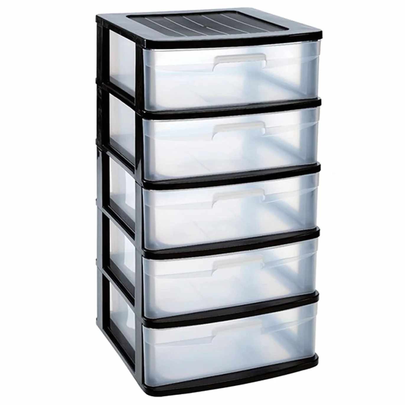 Acan Tradineur - Cajonera Sena de ordenación con 5 cajones opacos, plástico, torre de almacenaje multiusos, hogar, 81 x 40 x 39 cm, negro