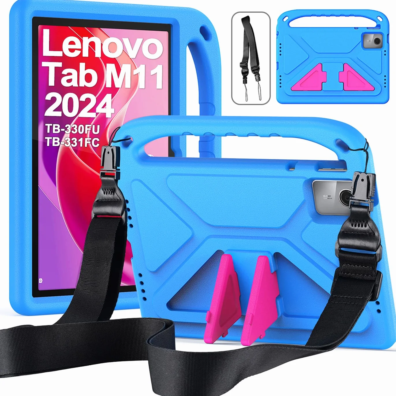 Funda para Lenovo Tab M11 11" 2024 (TB-330FU/331FC/330XU), Carcasa Antigolpes, Correa para el Hombro, Funda Infantil para Lenovo Tab M11 11 Pulgadas, Azul