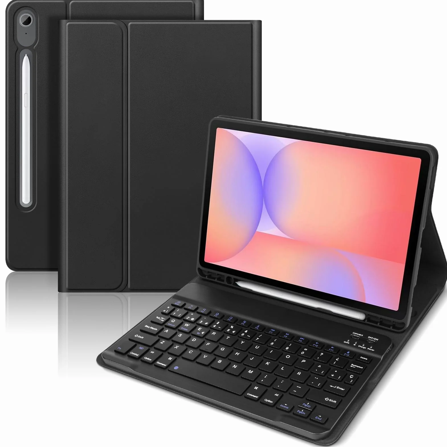 Funda con Teclado para Samsung Galaxy Tab S10 Lite / S10 FE / S9 FE / S9 2025 2023 (10.9"/11"), Teclado Bluetooth Español Magnético Desmontable con Soporte para Lápiz (Negro)