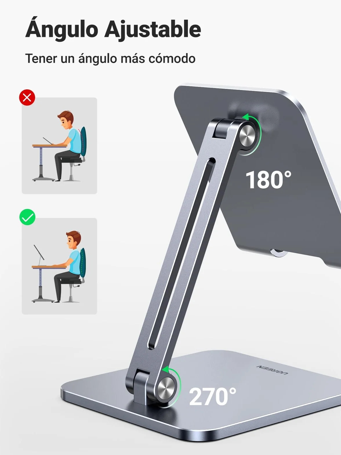 UGREEN Soporte Tablet Mesa | Stand Plegable para Móvil de Aluminio hasta 12,9 Compatible con iPad Galaxy Tab MediaPad iPhone 17 16 15 Gris